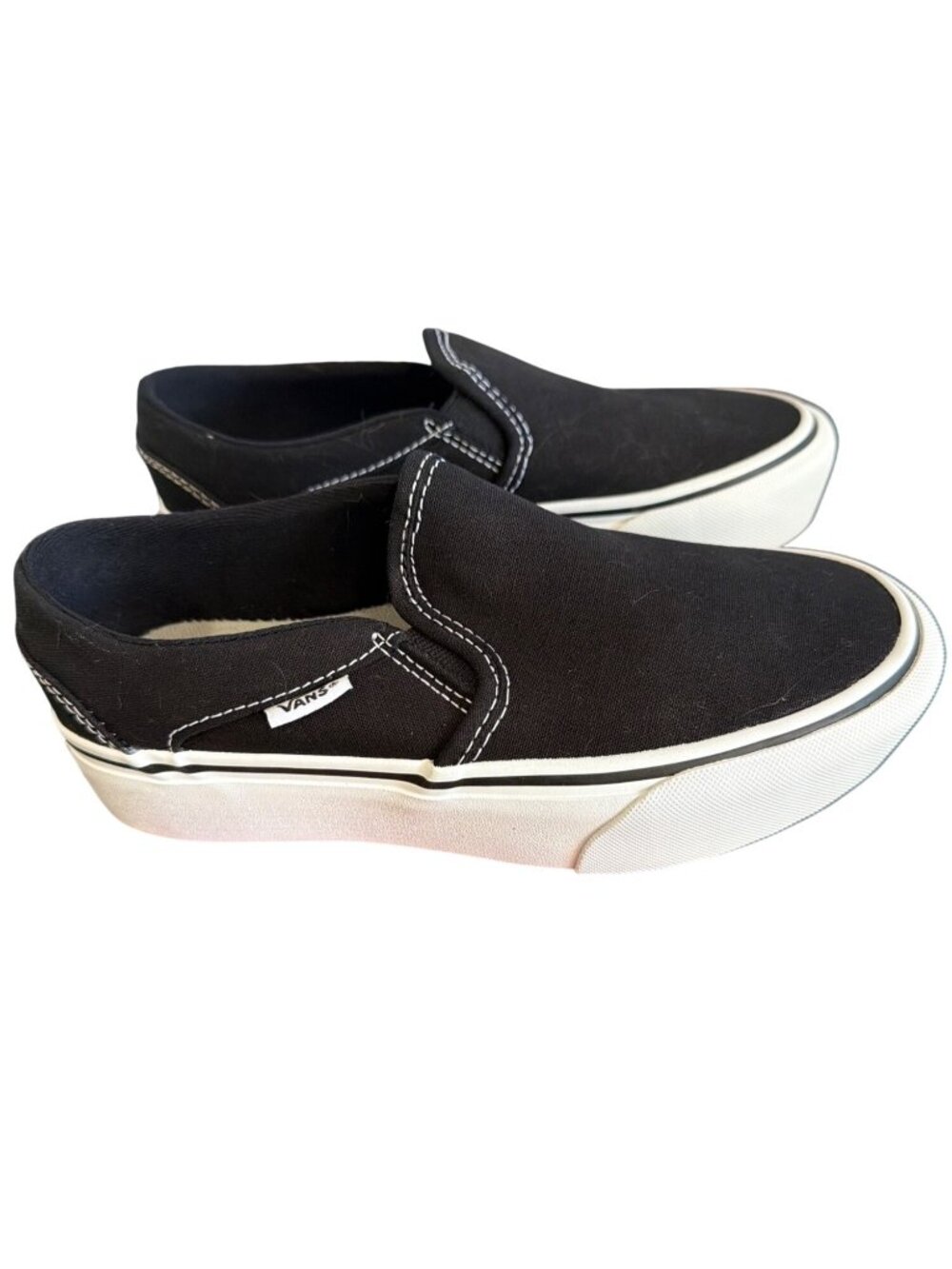 Vans Asher Platform Slip-On Shoes Black Canvas Women’s Size 5 New In Box